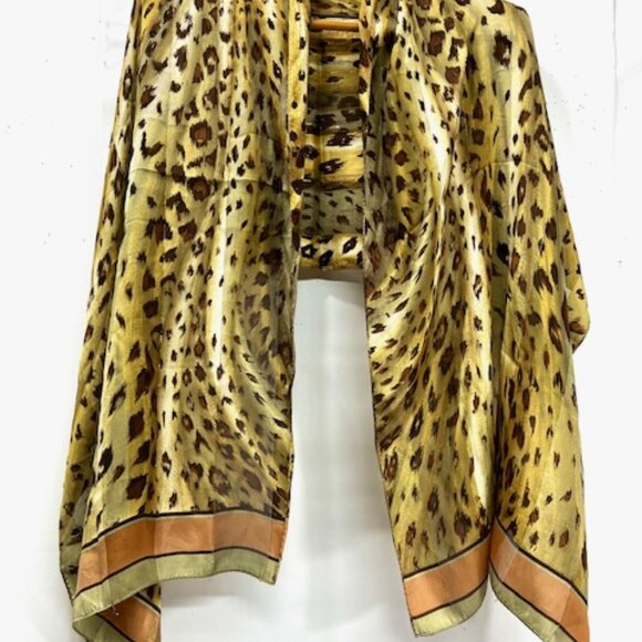 BillBlass 100% silk chiffon, green olive  gold leapard crectangle, size 64x32(48 - Picture 8 of 8